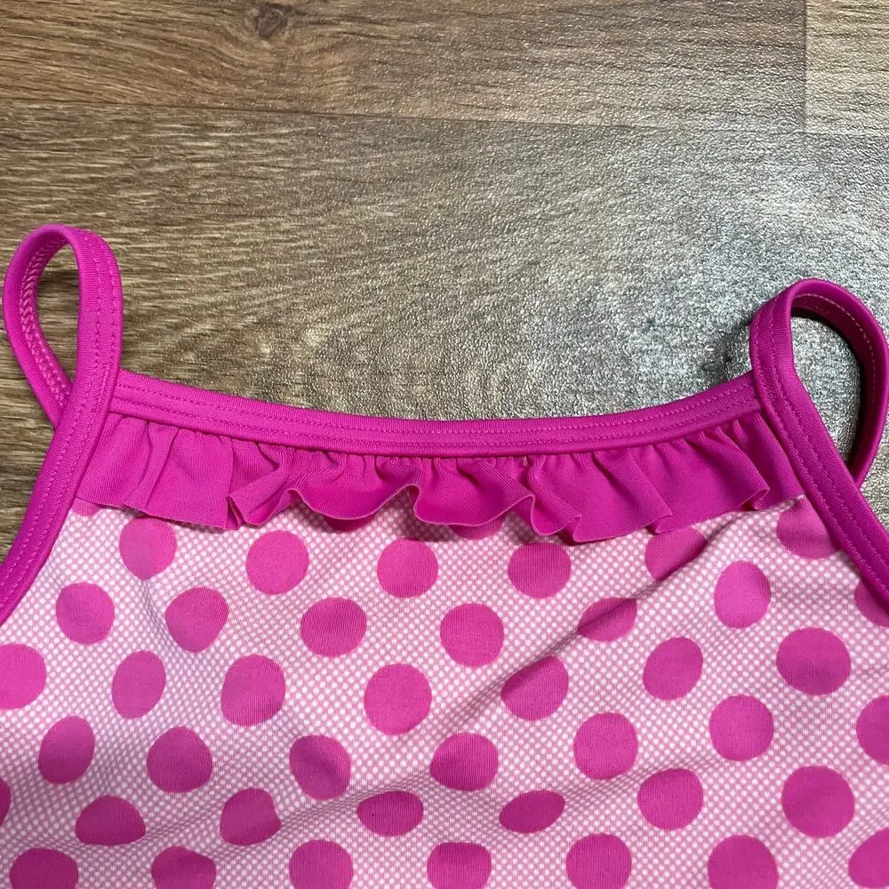 Lands End Girls Tankini Top Pink Polka Dot Size 6 Ruffle Racerback